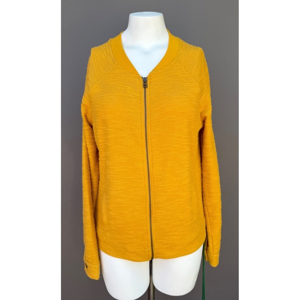 Caslon Couture Sweater Large Marigold Yellow Textured Zip Front Jacket Women's